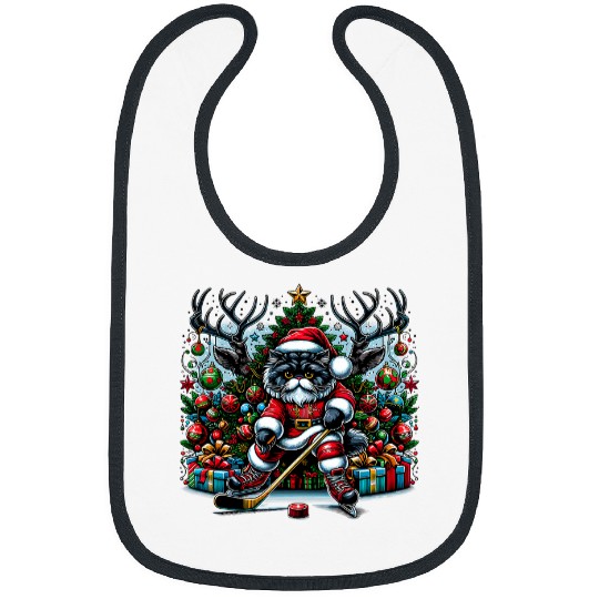 Sport Hockey Santa Persian Cat Playing Hockey Christmas Bibs