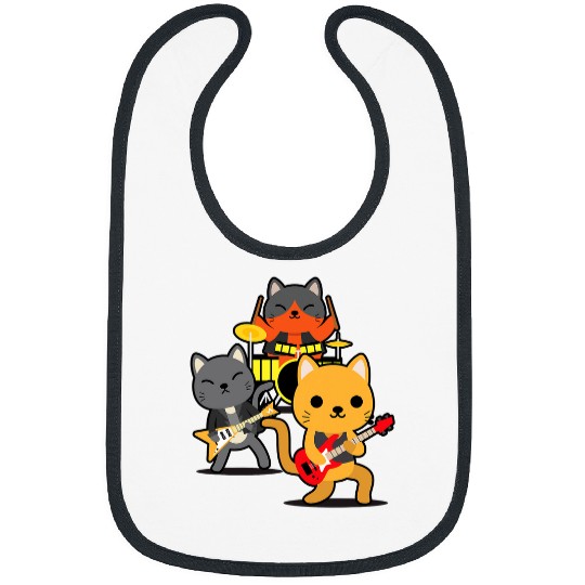 Funny Drummer Kitties On Bass Guitar And Drum Music Lover Cat Owner Bibs