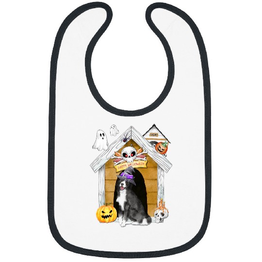Border Collie Pet Halloween Border Collie Dog Witch Haunted House Bibs
