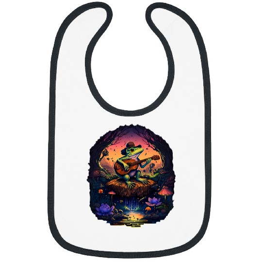 Funny Banjo Frog Cottagecore Aesthetic Frog Playing Banjo Beautiful Cute 1 Bibs