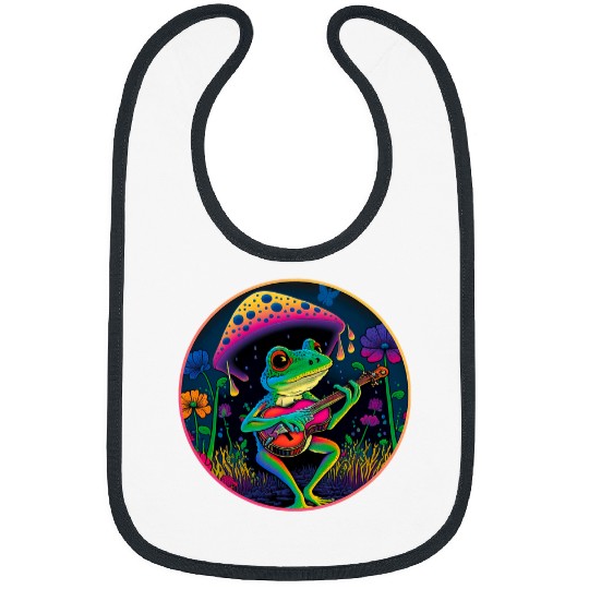 Funny Banjo Frog Cottagecore Aesthetic Frog Playing Banjo on Mushroom Cute 4 Bibs