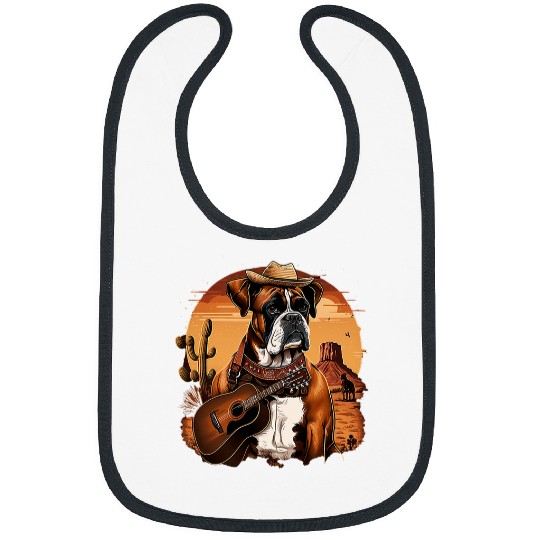 Funny Guitar Funny Dog Boxer Country Music Rodeo Cowboy Guitarist Bibs