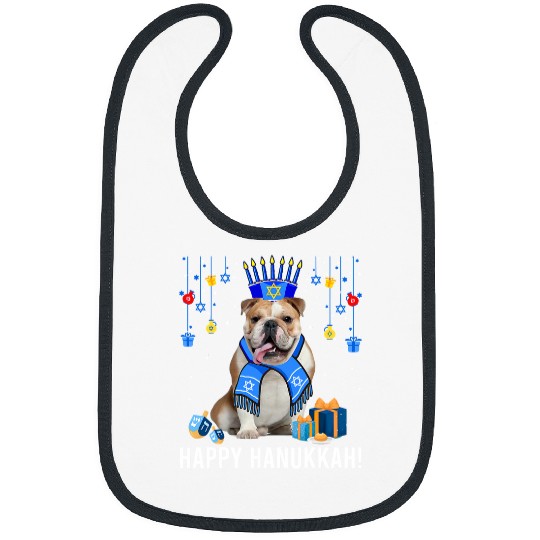 English Bulldog Pet Funny Bulldog Menorah Hat Christmas Happy Hanukkah Jewish 36 Bibs