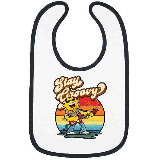 Funny Guitar Lover Retro Stay Groovy vintages Classic Rock Guitar Playing Sun Bibs