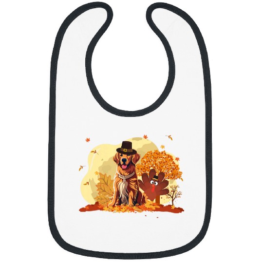 Golden Retriever Pet Fall Leaves Thanksgiving Day Bibs