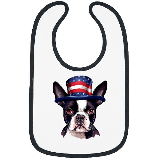 Boston Terrier Pet with USA Flag Independence Day Bibs