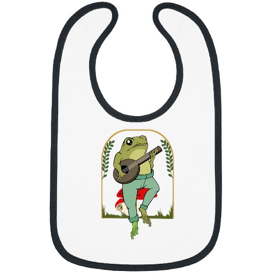 Funny Banjo Frog Cottagecore Aesthetic Frog Playing Banjo Music Vintage Fan 8 Bibs
