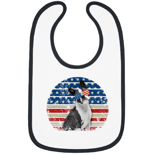Boston Terrier Pet Retro Patriotic Boston Terrier American Flag Bibs