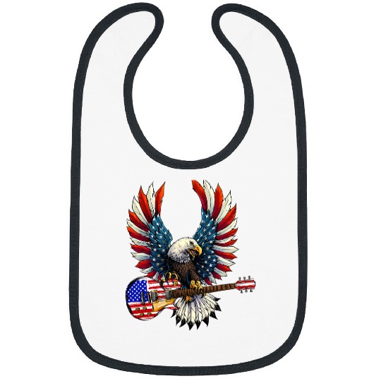 Funny Guitar Lover Eagle Patriotic American Red White And Blue Guitarist Bibs
