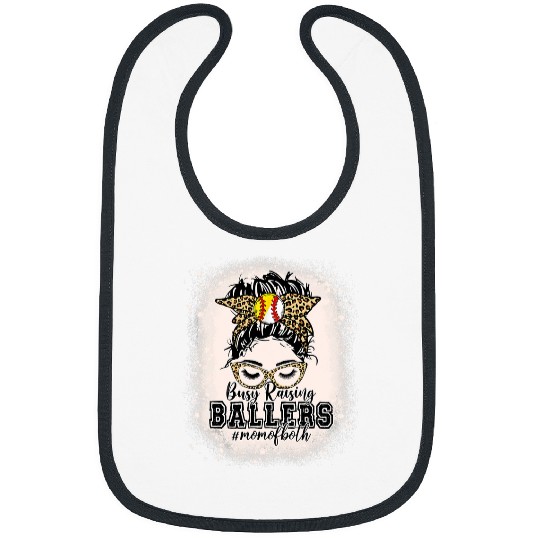 Sport Baseball Womens Messy Bun Busy Raising Ballers Mom Of Both Baseball Softball Bibs