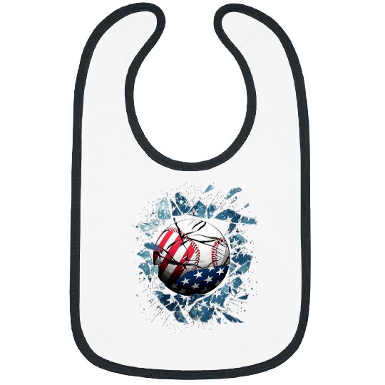 Sport Baseball American Flag Baseball Red White Blue 4th of July Bibs