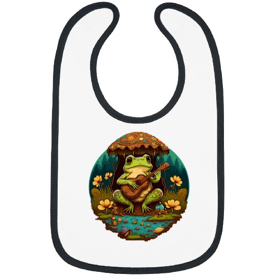 Funny Banjo Frog Cottagecore Aesthetic Frog Playing Banjo on Mushroom Cute 2 69 Bibs