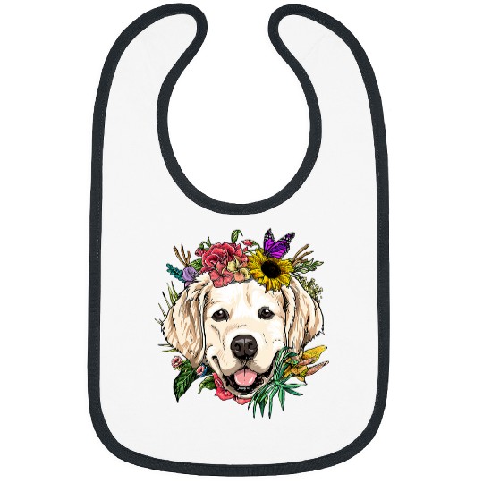 Golden Retriever Pet Floral Golden Retriever Dog Spring Nature Dog Lovers 3 Bibs