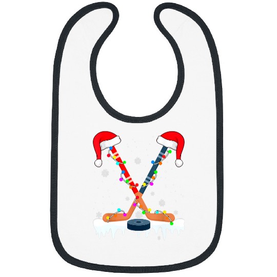 Sport Hockey Santa Hat Christmas Lights Funny Sport Boys xmass PJs Bibs