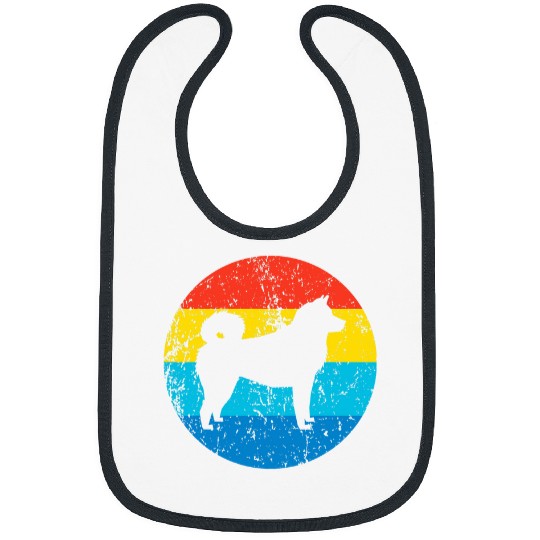 Akita Pet Dog Breed Silhouette Retro 1970s Circle Dog Bibs