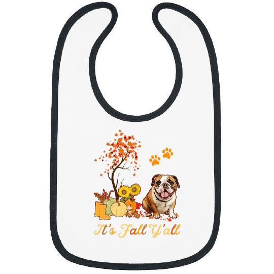 English Bulldog Pet Fall Leaves Autumn Maple Tree Thanksgiving Bibs