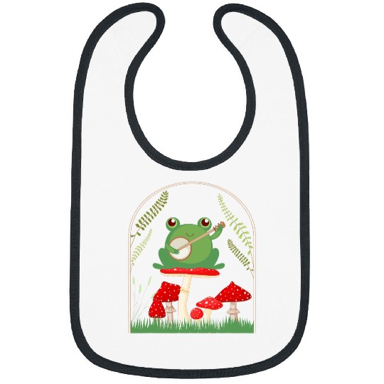 Funny Banjo Frog Cottagecore Aesthetic Frog Playing Banjo on Mushroom Cute 21 8 Bibs