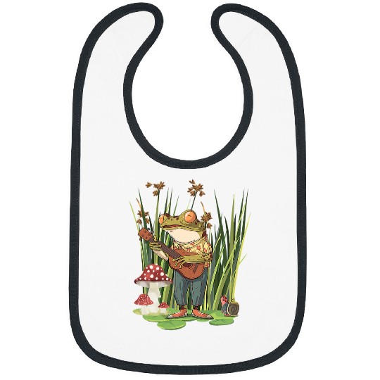 Funny Banjo Frog Cottagecore Aesthetic Frog Playing Banjo Mushroom Goblincore Bibs