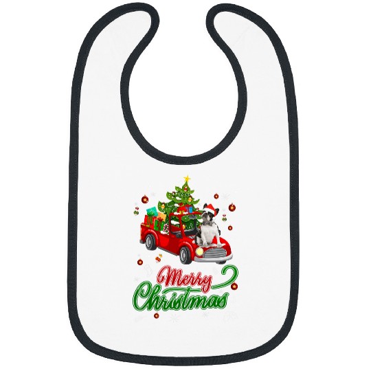 Boston Terrier Pet Riding Red Truck Christmas Tree xmass 3 Bibs