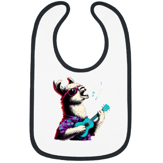 Funny Ukulele Llama Lover Wearing a Hawaiian Playing a Ukulele 6 Bibs