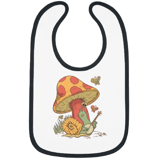 Funny Banjo Mushroom Gift Cottage core snail playing banjo mushroom Bibs