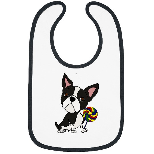 Boston Terrier Pet Smilealottees Funny Boston Terrier eating Lollipop Bibs
