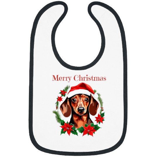 Dachshund Pet Poinsettia Merry Christmas Holiday Bibs