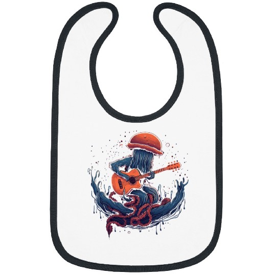 Funny Guitar Funny Jellyfish Playing Guitar Ocean Lovers Sea Creature Guitarist Bibs
