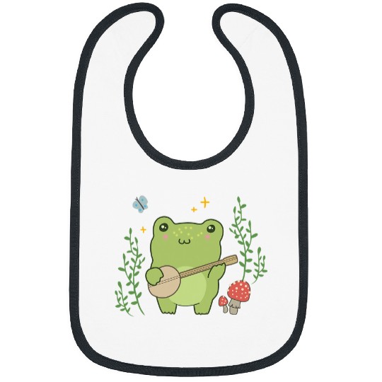 Funny Banjo Frog Kawaii Frog Frog Lovers Banjo Butterfly Mushroom Gift Bibs