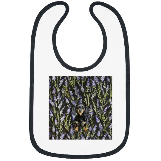 Dachshund Pet Purple Lavender vintages Plant Pattern Bibs
