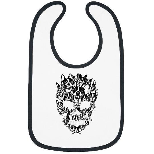 Boston Terrier Pet Skeletons Skulls Funny Boston Terrier Skull Dog Skeletons Halloween 3 Bibs