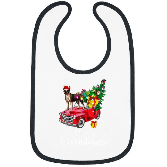 Boston Terrier Pet Rides Red Truck Christmas Pajama Bibs
