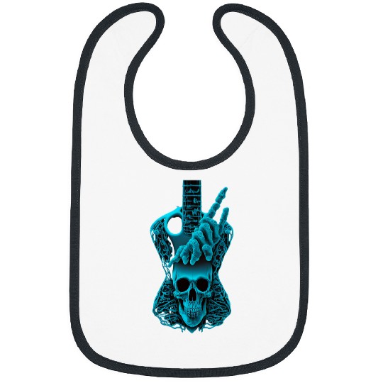 Funny Guitar Rock On Guitar Neck With A Sweet Rock Roll Skull Bibs