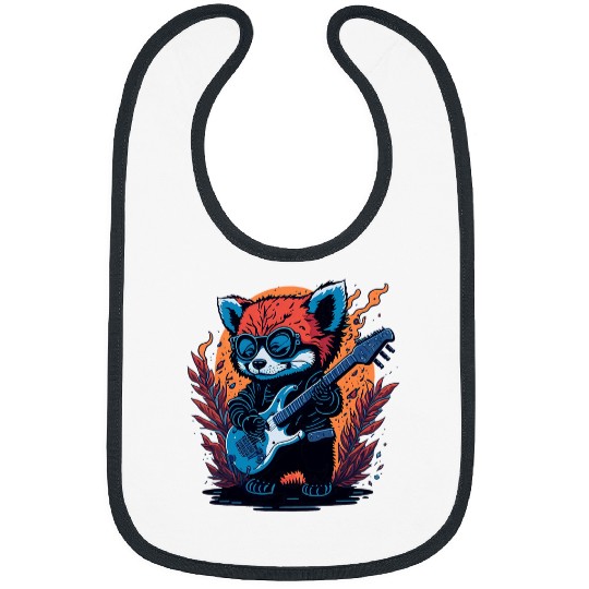 Funny Guitar Cool Red Panda Playing Guitar Graphic Animal Enthusiasts Guitarist Bibs