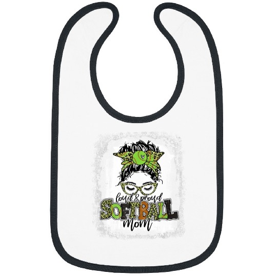 Sport Baseball Messy Bun Hair Leopard Bleached Loud Proud Baseball Mom Bibs
