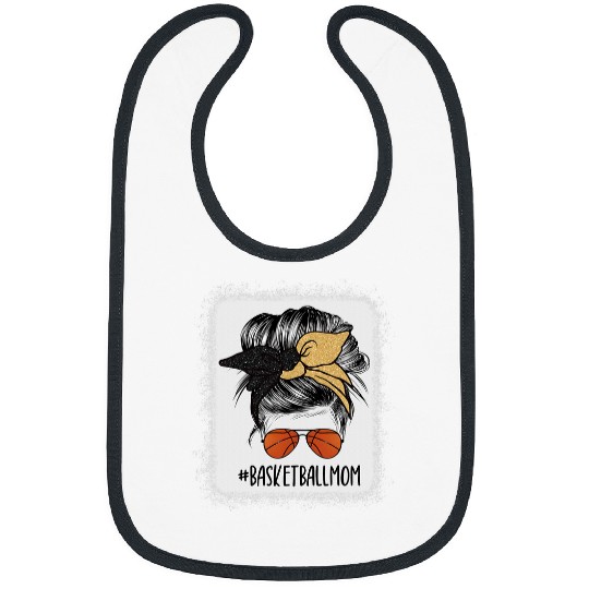 Funny Basketball Mom Black and Gold Messy Bun Hair Bibs