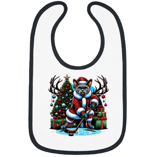 Sport Hockey Santa Devon rexs Cat Playing Hockey Bibs