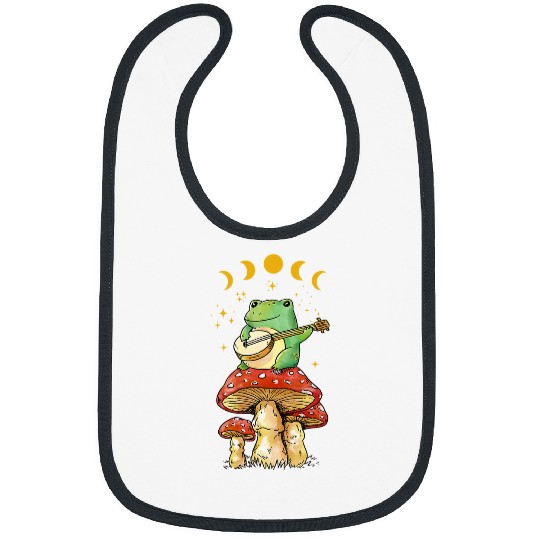 Funny Banjo Frog Cottagecore Aesthetic Frog Playing Banjo on Mushroom Cute 32 8 Bibs