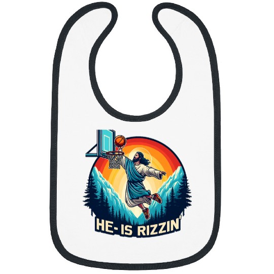 Sport Basketball He Is Rizzin Easter Funny Basketball Christian Religious Bibs