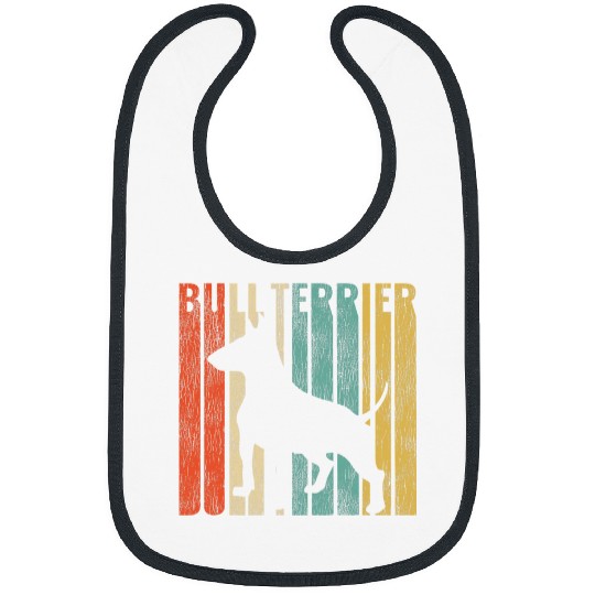 Bull Terrier Pet Retro 1970s Dog Silhouette Cracked Distressed Bibs