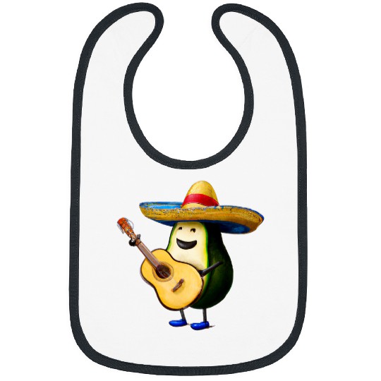 Funny Guitar Avocado Wearing Sombrero Playing Guitar Music Bibs