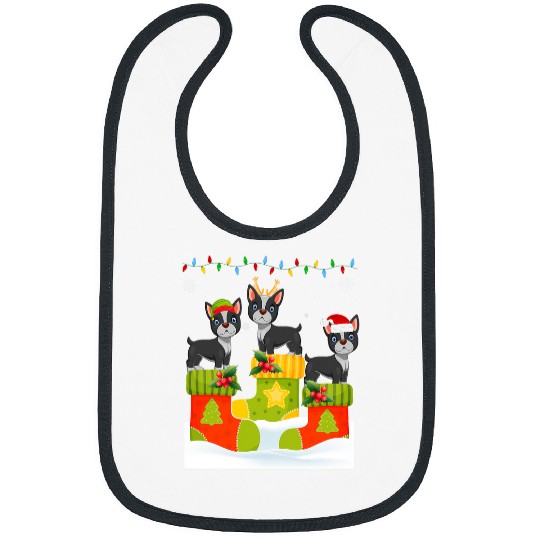 Boston Terrier Pet Santa Reindeer Elf Boston Terrier in Christmas Socks Xmas Bibs