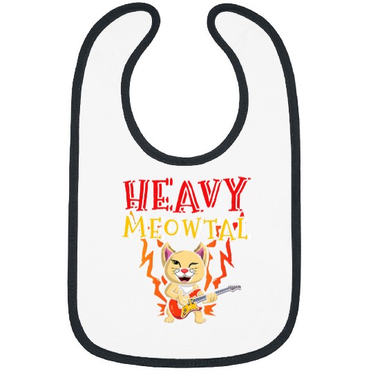 Funny Guitar Cute Kawaii Cat Heavy Meow Metal Music Lover Guitar Metal Bibs