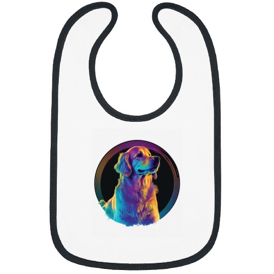 Golden Retriever Pet Synthwave 80s Retrowave Aesthetic 3 Bibs