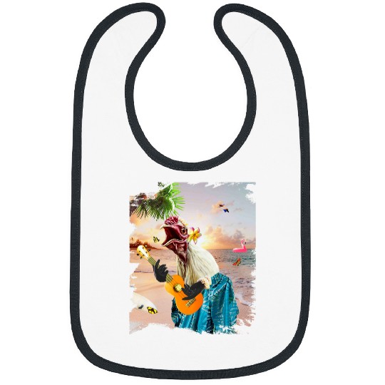 Funny Ukulele Chicken Poultry Aloha Hawaiian Chicken Playing Ukulele Beach Funny Bibs