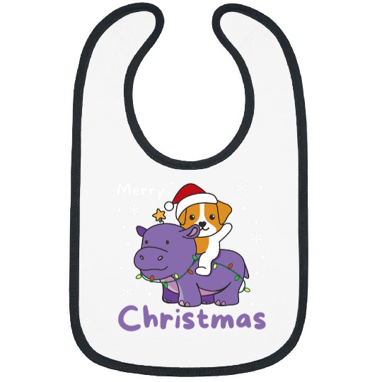 Jack Russell Pet Hippo Gift Santa Hippo Jack Russell Merry Christmas Hippopotamus Dog 1 Bibs