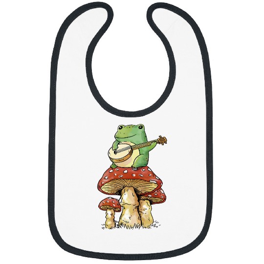 Funny Banjo Frog Playing Banjo on Mushroom Cute Cottagecore Aesthetic Bibs