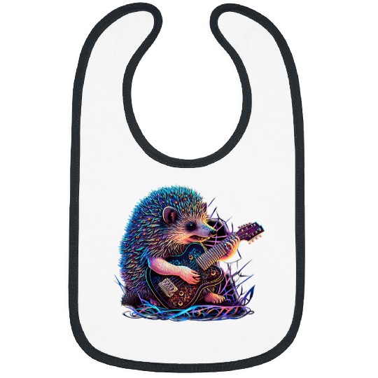 Funny Guitar Hedgehog Gift Playing Electric Guitar Rock Bibs