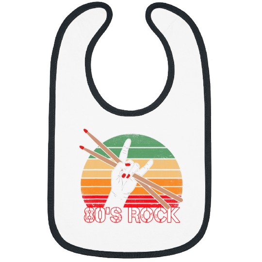 Funny Drummer Vintage Retro 80s Rock Band Drum Stick Gifts Drum Music Bibs