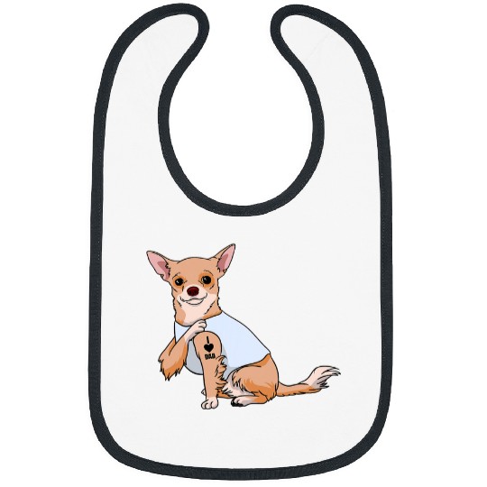 Chihuahua Pet Mens I Love Dad Tattoo Funny Chihuahua Dog Fathers Day Bibs